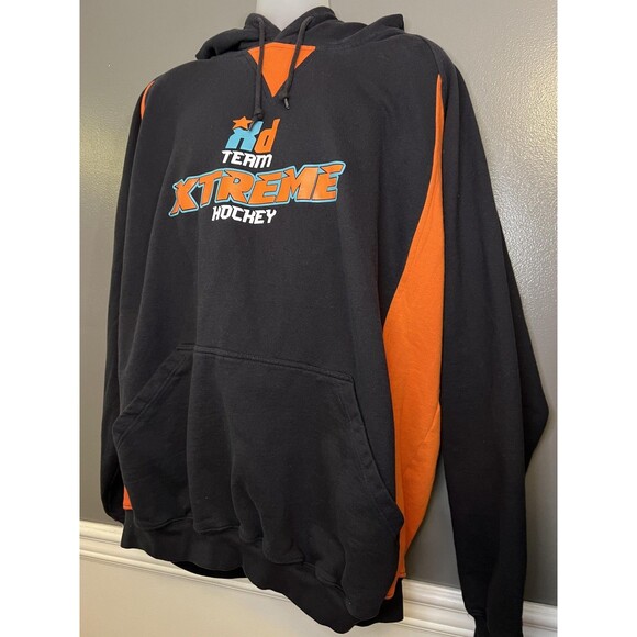Team Xtreme Hockey Hoodie Mens 3XL Black Orange Game Pullover Sweatshirt - Picture 4 of 7